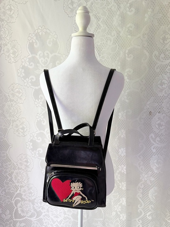 Vintage Handbags - Vintage Betty Boop Mini Convertible Backpack Purse Y2K Black Faux Leather Bag